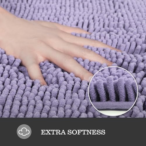 Yeaban Chenille Lavender Bathroom Rug 17"x24", Non-Slip Rubber Backing