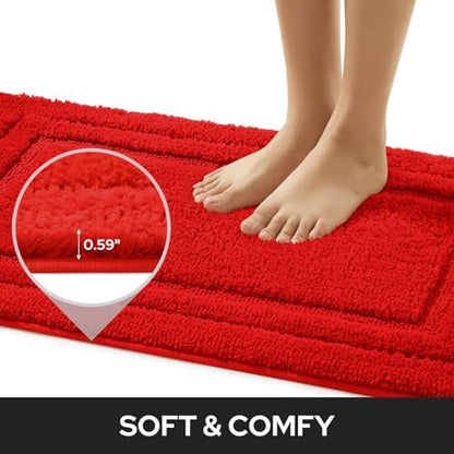 HOMEIDEAS Bathroom Rugs Sets 2 Piece, Super Soft Non Slip Bath Mat Red