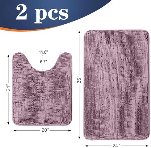 OLANLY Chenille Bathroom Rugs Mats Sets 2 Piece, 36"x24"+24"x20", Deep Plum