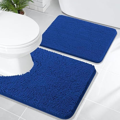 OLANLY Chenille Bathroom Rugs Mats Set 2 Piece, 24"x16"+24"x20", Royal Blue