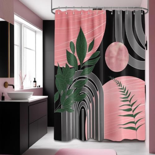 Black and Pink Extra Long Shower Curtain, Tall 72X84 in, Mid Century