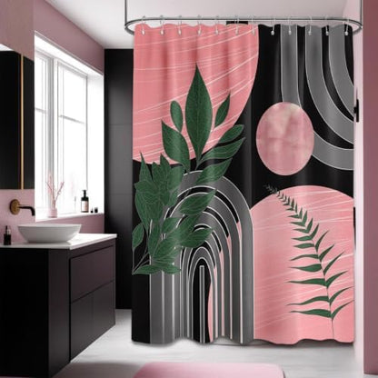 Black and Pink Extra Long Shower Curtain, Tall 72X84 in, Mid Century