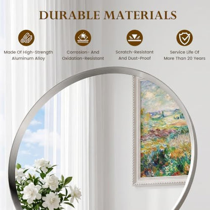 30 inch Brushed Nickel Round Bathroom Mirror,Sliver Circle Mirror