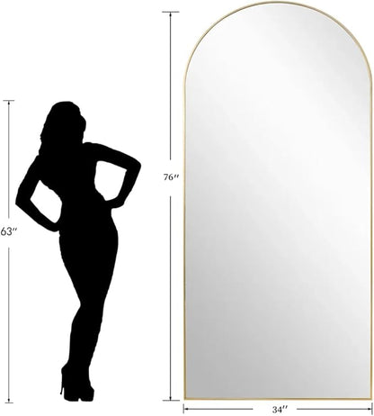 Dewfig Arched Full Length Mirror, 76"x34" Large Floor Mirror, Gold | Aluminum Alloy Frame Full Body Mirror, HD Shatterproof Tempered Glass, Lean/Stand/Wall for Living Room,Bedroom, Dressing Room