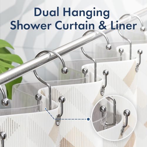 Bathway Shower Curtain Hooks Chrome Shower Curtain Rings, 12 Pcs Double Hook Shower Curtain Hooks Rings Shower Curtain Hangers Rust Proof, Metal Shower Hooks for Bathroom Shower Curtain Rod