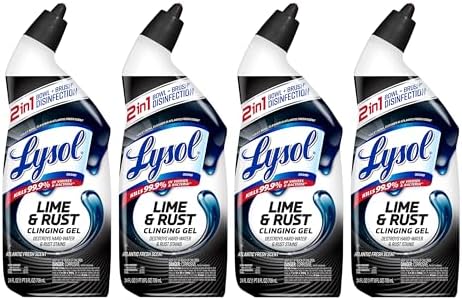 Lysol Lime & Rust Toilet Bowl Cleaner Liquid, For Limescale, Rust & Hard Water Stains, Septic Safe, Clinging Gel, Disinfects, Sanitizes & Deodorizes, Bathroom Cleaning Supplies, 24oz (4 Pack)