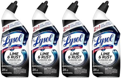 Lysol Lime & Rust Toilet Bowl Cleaner Liquid, For Limescale, Rust & Hard Water Stains, Septic Safe, Clinging Gel, Disinfects, Sanitizes & Deodorizes, Bathroom Cleaning Supplies, 24oz (4 Pack)