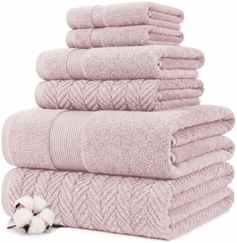 Modern Threads Otis 6-Piece 100% Cotton Towel Set – Zero Twist Jacquard Chevron – Includes 2 Bath Towels, 2 Hand Towels, 2 Washcloths – Absorbent, Quick Dry, Soft & Durable – Blush Pink