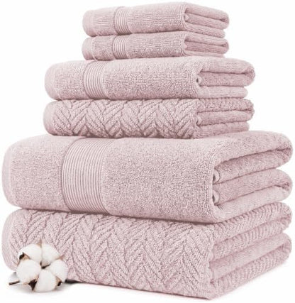 Modern Threads Otis 6-Piece 100% Cotton Towel Set – Zero Twist Jacquard Chevron – Includes 2 Bath Towels, 2 Hand Towels, 2 Washcloths – Absorbent, Quick Dry, Soft & Durable – Blush Pink