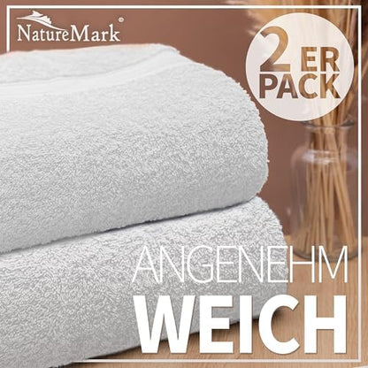 Pack of 2 Bath Towels - 100% Cotton, 500 g/m² - Soft, Absorbent & Durable - for Home, Sauna & Travel - 27x54 in (White)