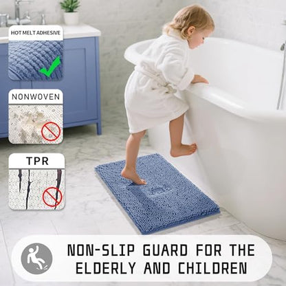 Yimobra Large Bathroom Rugs 36"x24", Non Slip Bath Mat for Tub, Shaggy Rug Floor Carpet, Extra Soft Super Absorbent Quick Dry, Machine Washable,Denim Blue