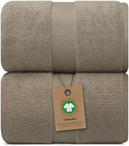 Alusa Home 100% Organic Luxury Bath Sheets - GOTS Certified - Extra Large 35x70 Inches (Pack of 2) Zero-Twist, Long-Staple Cotton Bath Sheet Set (Taupe)