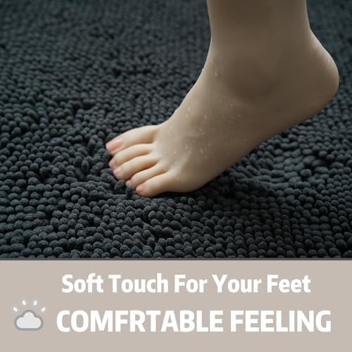 Bathroom Rug Sets 2 Piece, Extra Thick and Absorbent, Non-Slip, Machine Washable, Dry Quckily, Soft Cozy Plush, Used Under Shower Bathtub and Sink, Dark Grey