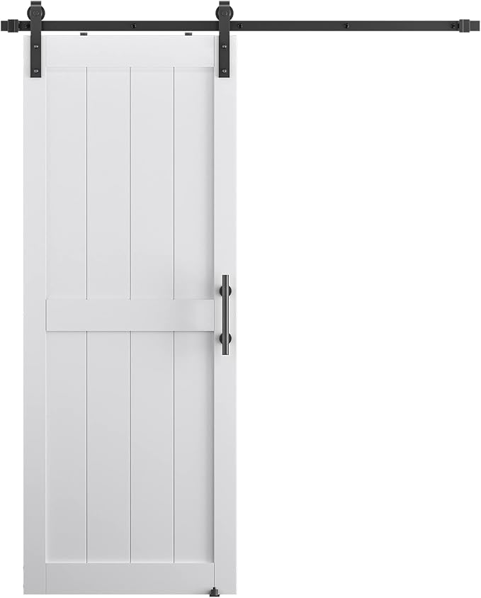 32''x96'' Sliding Barn Door with 6 Ft Barn Door Hardware Kit | Pre-Drilled Holes Easy Assembly - Include Installation Manual, Water-Proof PVC Surface, H-Frame, White