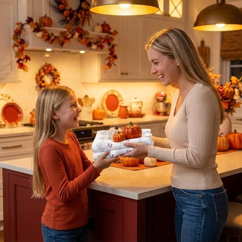 2 Pack Halloween Hand Towels 100% Cotton Jacquard Bow Ghost Halloween Kitchen Towels White Bathroom Towels Set Seasonal Bathroom Decor(Bow Ghost)