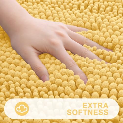 Grandaily Chenille Striped Bathroom Rugs 24x16, Extra Thick and Absorbent Bath Mats, Non-Slip Soft Plush Shaggy Shower Carpet, Machine Wash Dry, Bath Rug for Bathroom, (Small, Yellow)