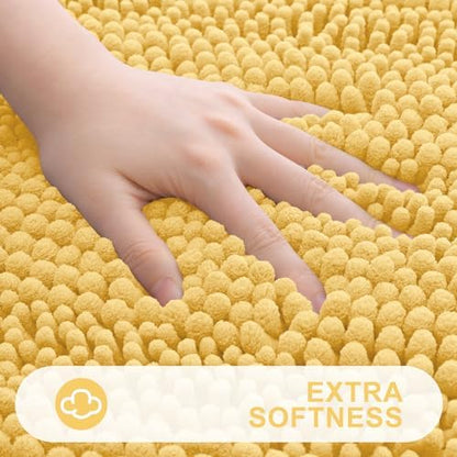 Grandaily Chenille Striped Bathroom Rugs 30x20, Extra Thick and Absorbent Bath Mats, Non-Slip Soft Plush Shaggy Shower Carpet, Machine Wash Dry, Bath Rug for Bathroom, (Medium, Yellow)