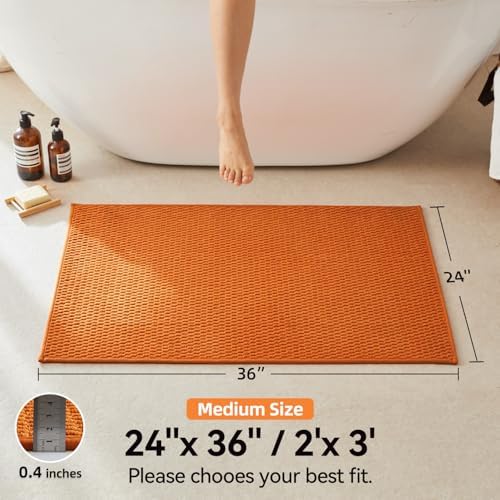 Triohero Bathroom Rugs Non Slip Washable, Super Absorbent Thin Bath Mat Quick Dry Low Pile Bathroom Rug, Orange 24"x36"