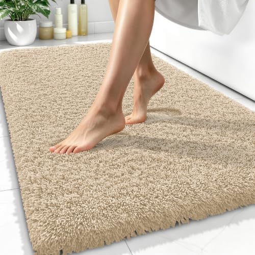 OLANLY Microfiber Bathroom Rugs 34x21, Soft Highly Absorbent Bath Mat, Sand
