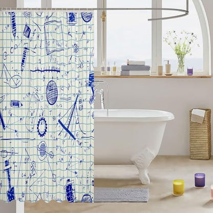 Feelyou Physics Shower Curtain Blue Equation Waterproof Bath Curtain Model On Graph Paper Bathroom Shower Curtain Set with 12 Hooks for Stalls Bathtubs Decorations 72" Wx72 L