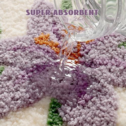 Cloud-Shaped Lily Bath Mat, Soft Non-Slip Fluffy Fresh Flowers Bathroom Rug, Ultra Absorbent Microfiber Shaggy Door Mat, Machine Washable Bath Rug Carpet for Bathtub Bedroom 20x31 Inch (Purple Lily)