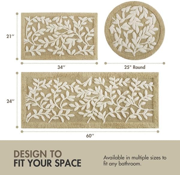 Madison Park Serene Tufted Bath Rug Cotton Absorbent, Round, Natural | Quick Dry, Soft Pile, Machine Washable, Floral Pattern, Plush, OEKO-TEX Certified