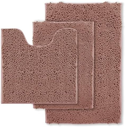 Chenille Bathroom Rugs Set 3 Piece Bath Mats for Bathoom Non-Slip Luxury Bathroom Rug Extra Soft and Absorbent Shaggy Rugs Washable Dry Plush Area Carpet
