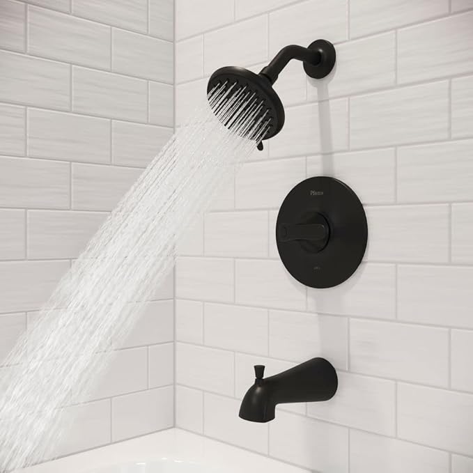 Pfister Weller Tub and Shower Trim Kit (Valve Sold Separately), Single Handle, Matte Black Finish, LG898WRB