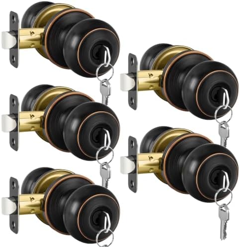 Haidms 5 Packs Oil Rubbed Bronze Door Knob with Lock and Key, Keyed Alike, Exterior Door Knobs