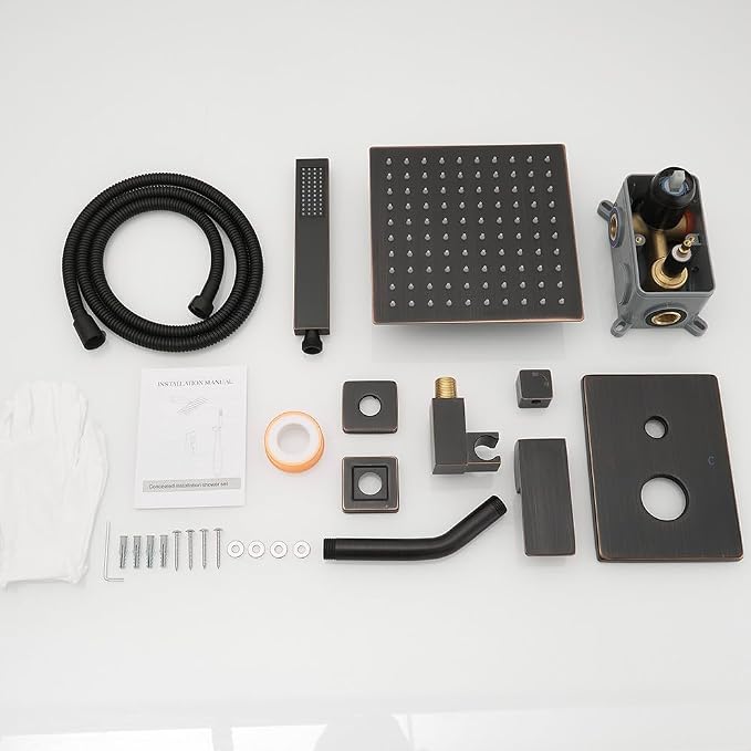 Oil Rubbed Bronze Shower System, 8 Inch High Pressure Rain Shower with Handheld, Wall Mount Shower Faucet Set for Bathroom, Rough-in Valve Body and Trim Included