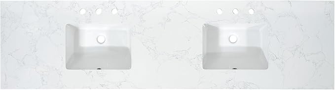 Ceres 84" Engineered Stone Vanity Top in Grain White with Double White Sinks