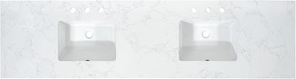 Ceres 84" Engineered Stone Vanity Top in Grain White with Double White Sinks