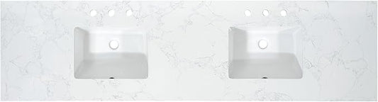 Ceres 84" Engineered Stone Vanity Top in Grain White with Double White Sinks