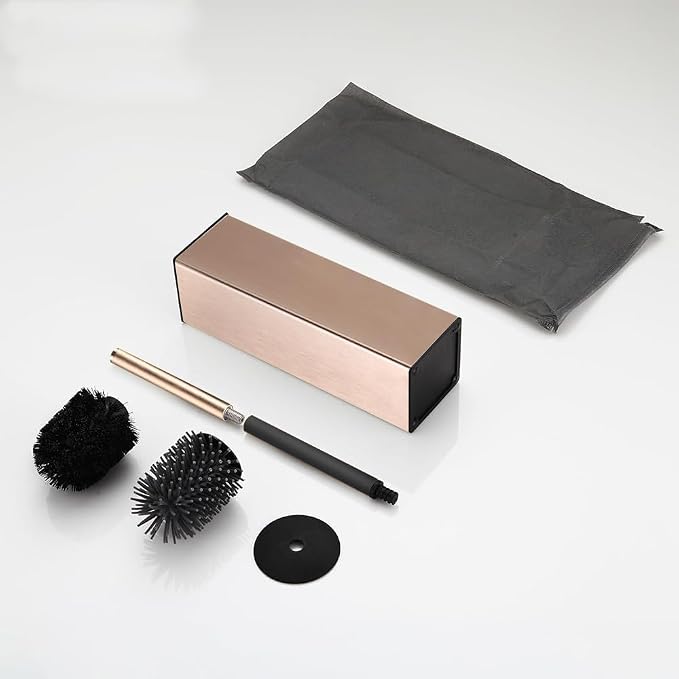BGL Standing Toilet Brush and Holder Rose Gold Aluminium Toilet Bowl Cleaner Brush and Holder for Bathroom Storage and Organization, Square Design Sturdy and Space Saving