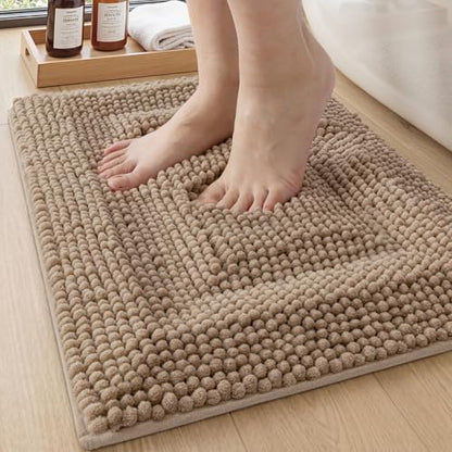 DEXI Bathroom Rugs 24x16, Non Slip Washable Chinelle Bath Mat, Dark Beige