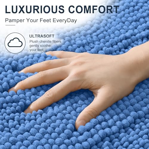 Smiry Thick Chenille Toilet Rugs U-Shaped 24x20, Bath Mat, Cornflower Blue