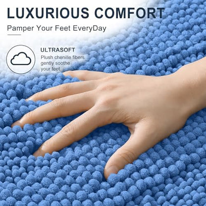 Smiry Thick Chenille Toilet Rugs U-Shaped 24x20, Bath Mat, Cornflower Blue