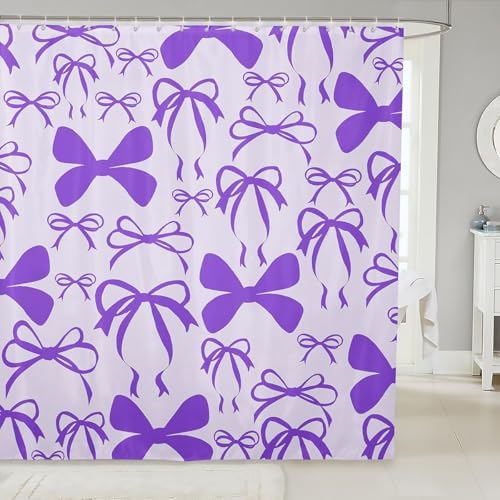 jejeloiu Cute Bowknot Shower Curtain for Bathroom Decor 72"x78" Purple Girls Bow Bath Curtain Kawaii Bathroom Accessories Waterproof Polyester Fabric with 12 Hooks for Stalls Bathtubs Princess Decor
