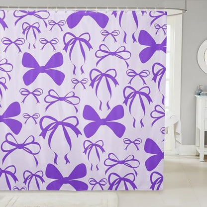 jejeloiu Cute Bowknot Shower Curtain for Bathroom Decor 72"x72" Purple Girls Bow Bath Curtain Kawaii Bathroom Accessories Waterproof Polyester Fabric with 12 Hooks for Stalls Bathtubs Princess Decor
