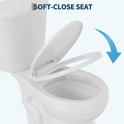 Two Piece Toilet with 19" ADA Height, Round Ceramic Bowl and Locking PP Lid -Dual Flush, CUPC Certified, Water Efficient
