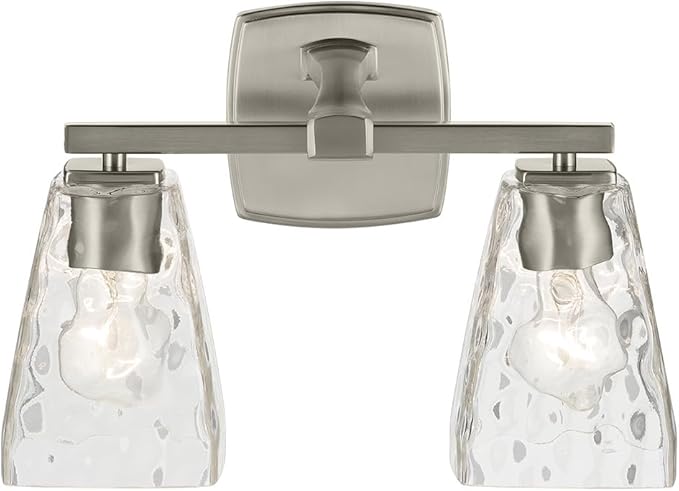 Kichler Marant 14.25" 2-Light Vanity Light with Clear Water Glass in Brushed Nickel, for Bathroom, Powder Room, Over a Mirror, (14.25" H x 9.5" H), 55215NIWTR