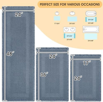 IM HOME Upgrade Waffle Bath Mat Set 3 Piece, Boho Bathroom Rugs Absorbent Non Slip, Soft Bathroom Mats, Machine Washable Knit Bath Rugs with Tassels for Bathroom, Bedroom, Kitchen, Shower, Tub, Blue
