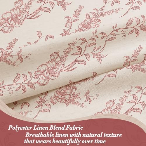 Red Linen Farmhouse Shower Curtain, Boho Floral Bathroom 72x72