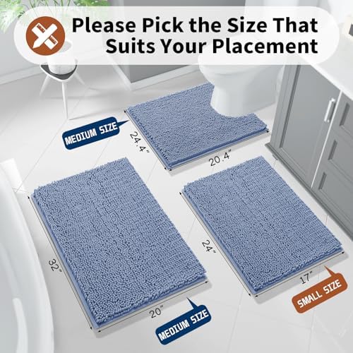 Yimobra Toilet Rugs U Shaped Washable - 24"x20" Non Slip Plush Contour Bath Rugs for Toilet - Super Soft Absorbent Quick Dry Toilet Mats for Bathroom,Denim Blue