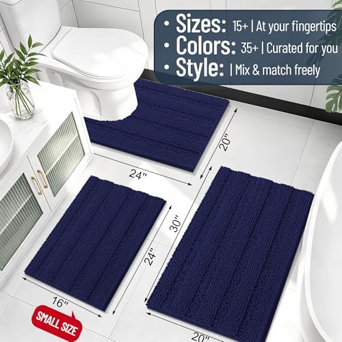 Smiry Thick Chenille Bathroom Rugs 30x20, Soft Bath Mat, Twilight Sapphire