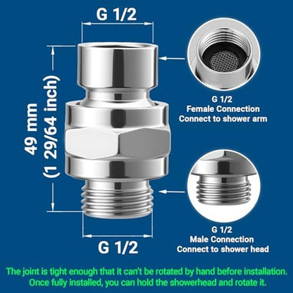 2 Pcs Shower Connector Ball Joint Shower Head Swivel Ball Adapter Brass Adjustable Shower Arm Extension Universal Component Polish Chrome