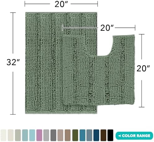 2 Piece Bathroom Rug Set with Toilet Mat, Soft Absorbent Chenille, Non-Slip