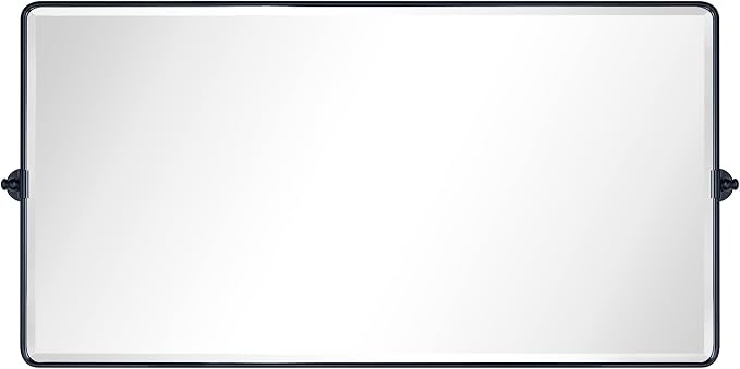 TEHOME Pivot Full Length Bathroom Vanity Mirror Matt Black Metal Framed Full Body Wall Mounted Floor Pivoting Mirror for Bathroom, Living Room, Overall 58.12 x 28 inches (Mirrror 54 x 28 inches)