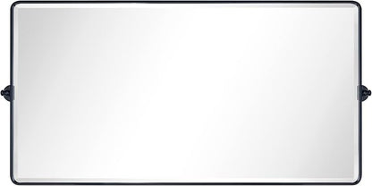 TEHOME Pivot Full Length Bathroom Vanity Mirror Matt Black Metal Framed Full Body Wall Mounted Floor Pivoting Mirror for Bathroom, Living Room, Overall 58.12 x 28 inches (Mirrror 54 x 28 inches)