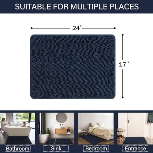 LOCHAS Luxury Bathroom Rug Shaggy Bath Mat 24 x 17 Inch, Navy